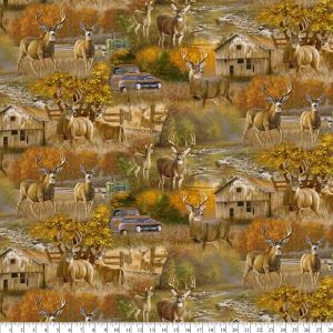 David Textiles Deer & Elk Collage No-Sew Throw Fleece Fabric Kit (50x60)